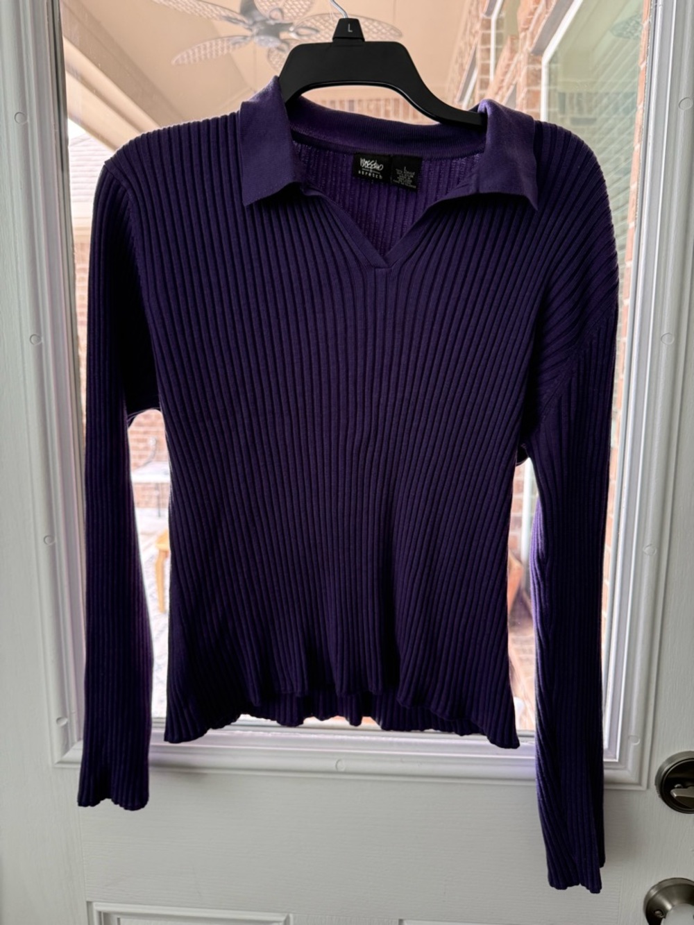Mossimo Supply Co. Ribbed Collared Long-Sleeve Top in Deep Purple